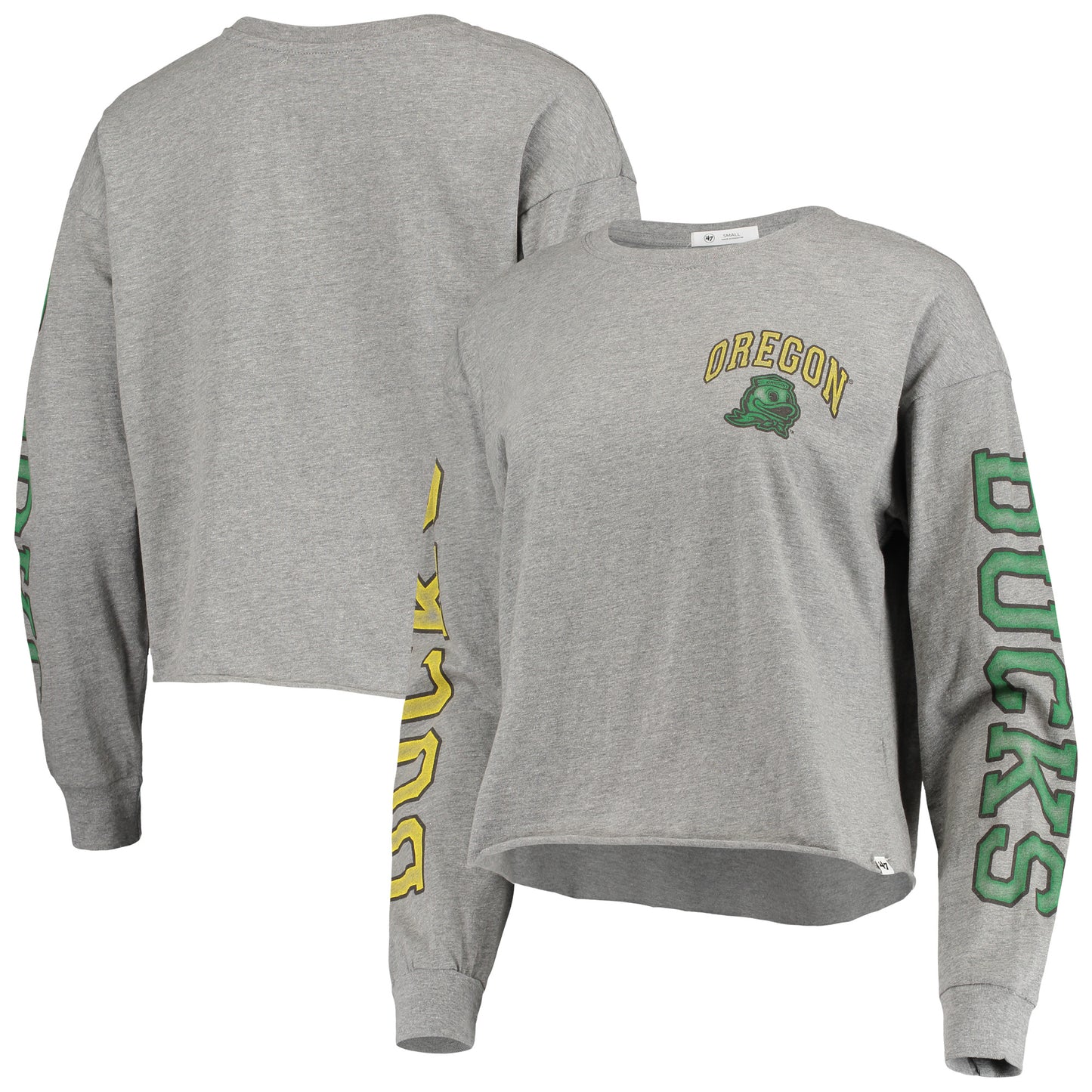 Women's '47 Heathered Gray Oregon Ducks Ultra Max Parkway Long Sleeve Cropped T-Shirt