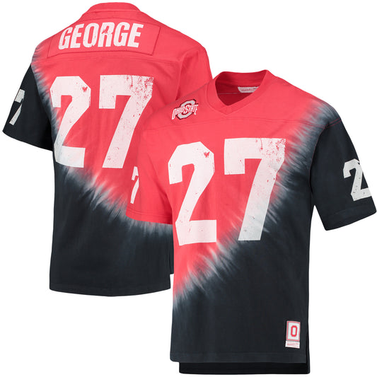 Men's Mitchell & Ness Eddie George Black/Scarlet Ohio State Buckeyes Name & Number Tie-Dye V-Neck T-Shirt