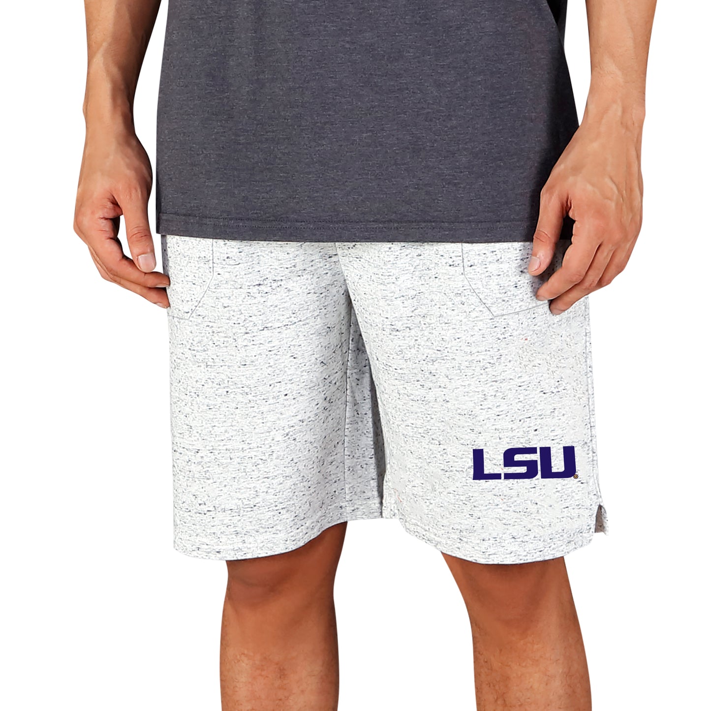 Men's Concepts Sport White/Charcoal LSU Tigers Throttle Knit Jam Shorts