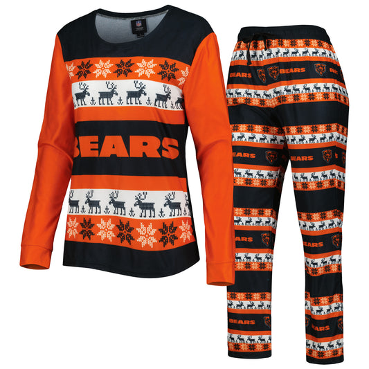 Women's FOCO Navy Chicago Bears Holiday Ugly Pajama Set