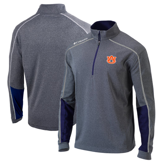 Men's Columbia Heathered Gray/Navy Auburn Tigers Omni-Wick Shotgun 2.0 Quarter-Zip Pullover Top