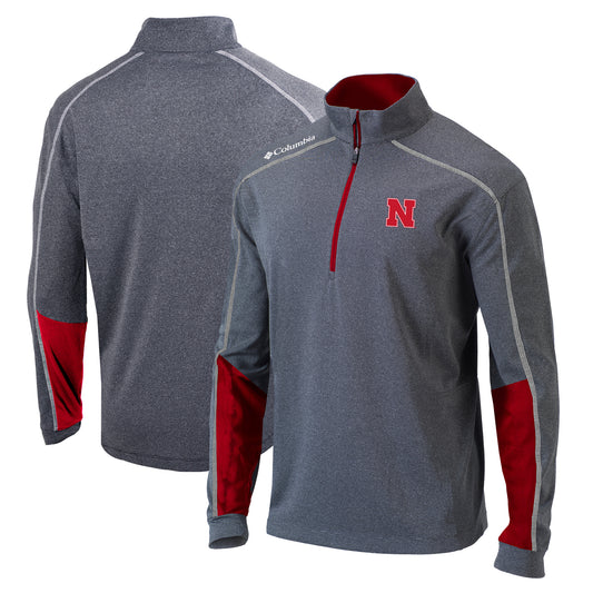 Men's Columbia Heathered Gray/Scarlet Nebraska Huskers Omni-Wick Shotgun 2.0 Quarter-Zip Pullover Top