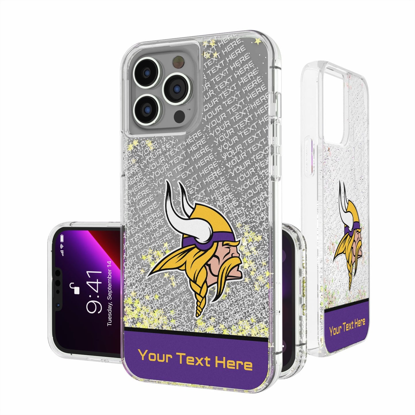 Minnesota Vikings Personalized Endzone Plus Design iPhone Glitter Phone Case