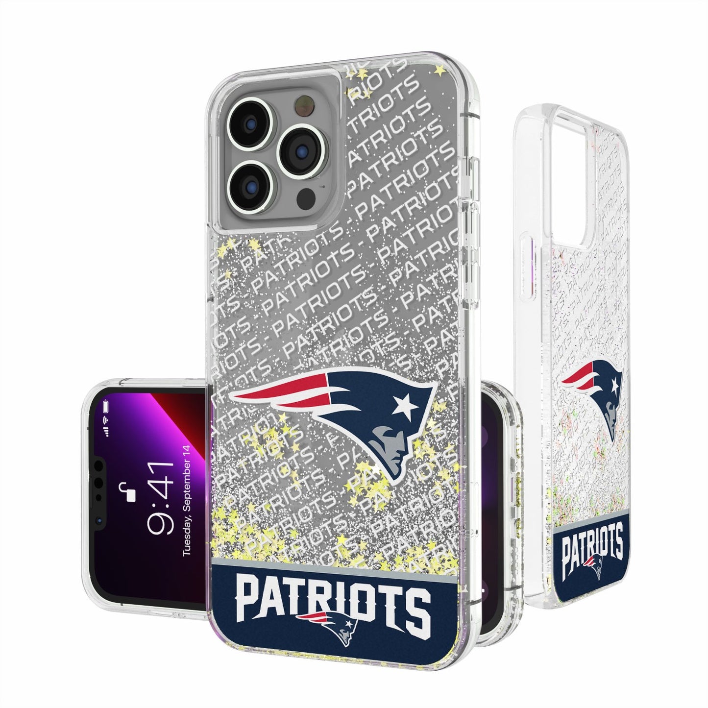 New England Patriots Personalized Endzone Plus Design iPhone Glitter Phone Case