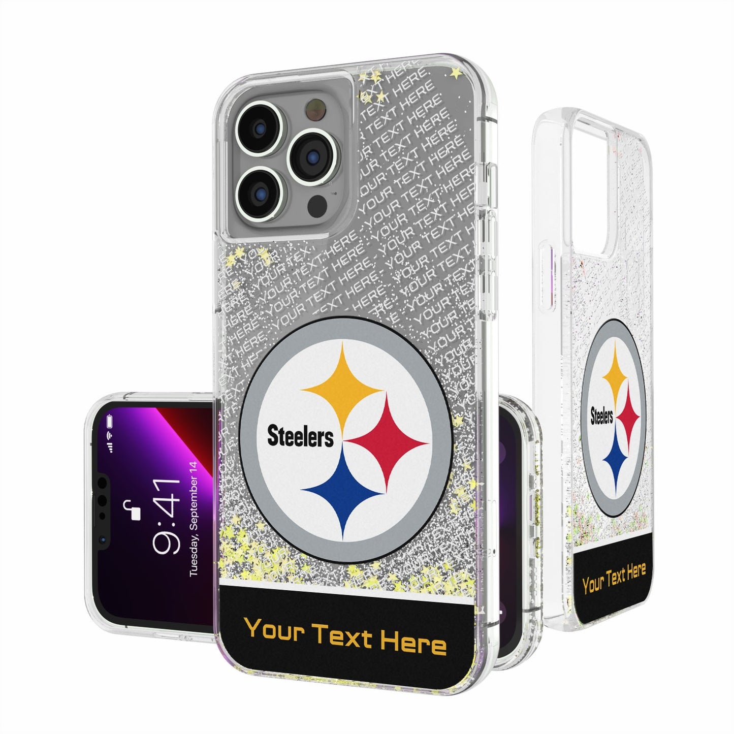 Pittsburgh Steelers Personalized Endzone Plus Design iPhone Glitter Phone Case