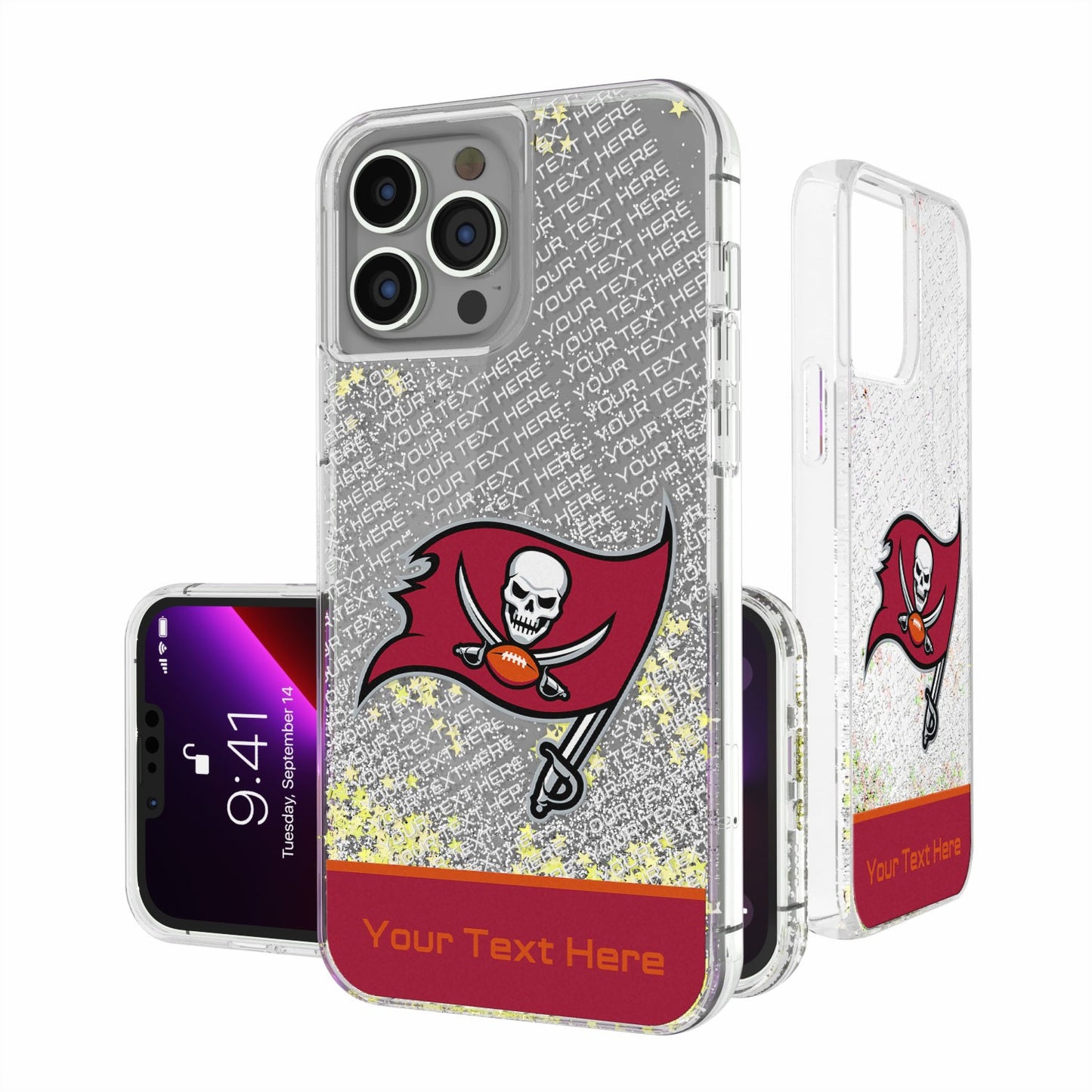 Tampa Bay Buccaneers Personalized Endzone Plus Design iPhone Glitter Phone Case