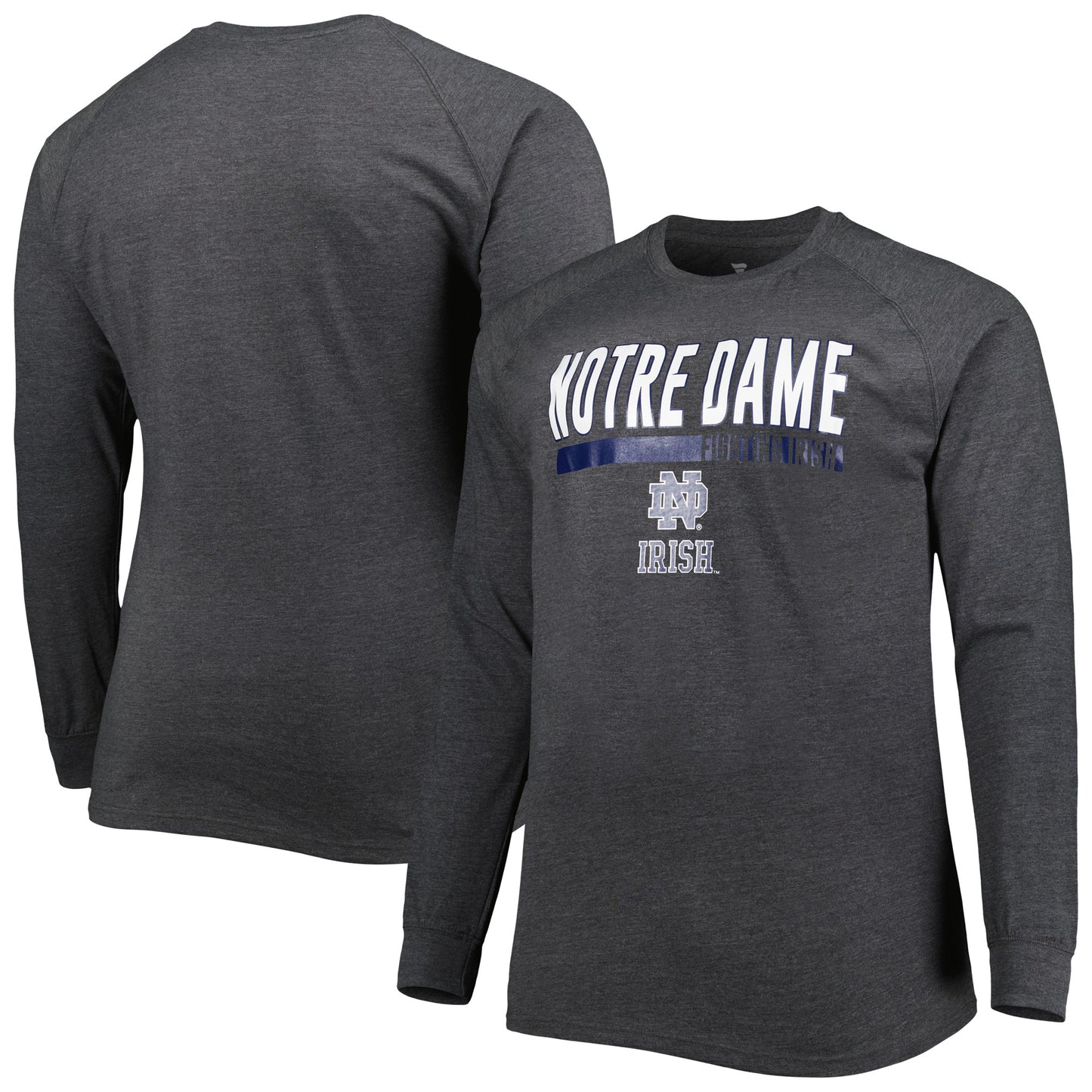 Men's Heather Charcoal Notre Dame Fighting Irish Big & Tall Two-Hit Long Sleeve T-Shirt