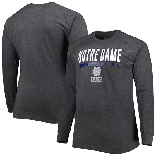 Men's Heather Charcoal Notre Dame Fighting Irish Big & Tall Two-Hit Long Sleeve T-Shirt