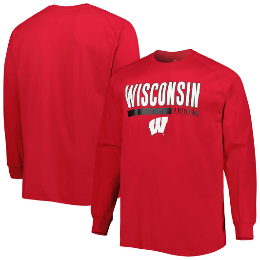 Men's Red Wisconsin Badgers Big & Tall Two-Hit Long Sleeve T-Shirt