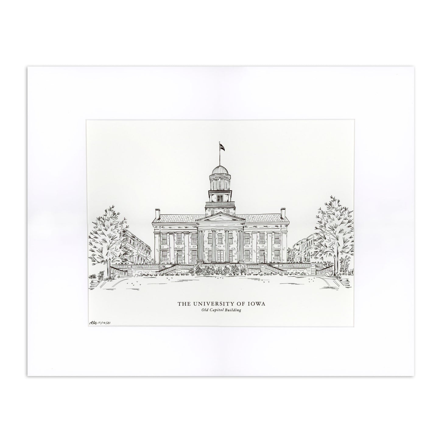 Iowa Hawkeyes 16'' x 20'' College Art Old Capitol Building Print