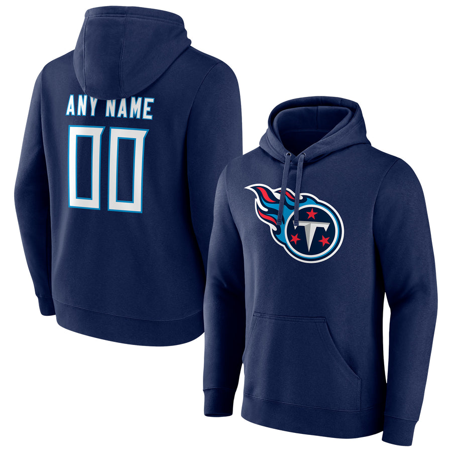 Men's Navy Tennessee Titans Team Authentic Personalized Name & Number Pullover Hoodie