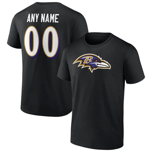 Men's Black Baltimore Ravens Team Authentic Personalized Name & Number T-Shirt