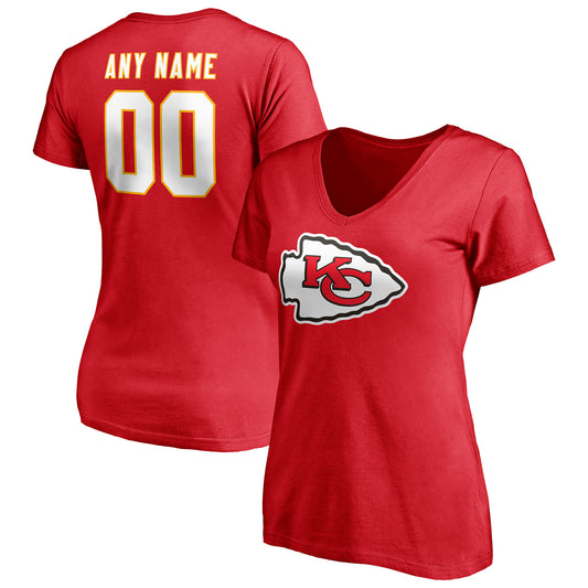 Women's Red Kansas City Chiefs Team Authentic Personalized Name & Number V-Neck T-Shirt