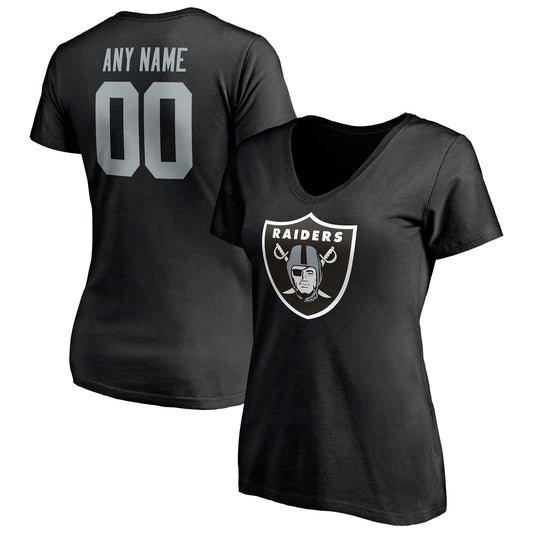 Women's Black Las Vegas Raiders Team Authentic Personalized Name & Number V-Neck T-Shirt