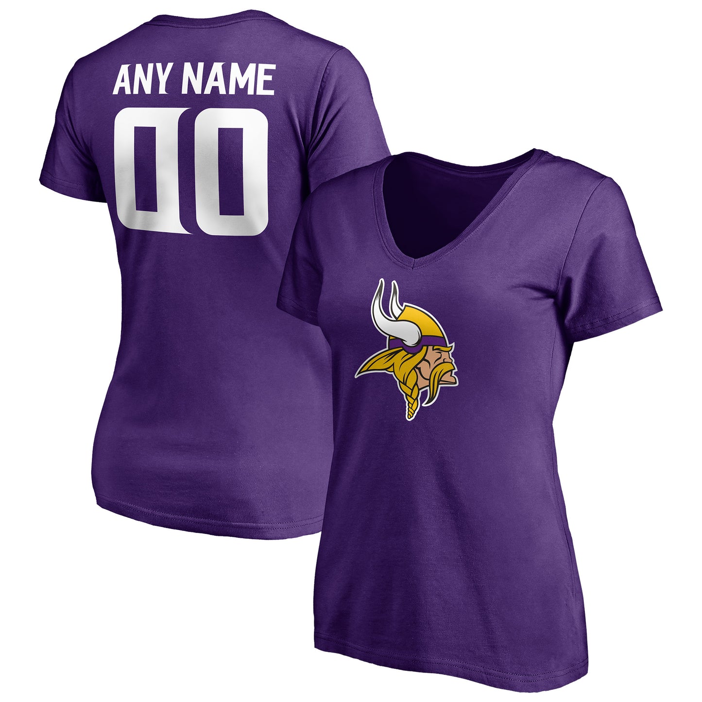 Women's Purple Minnesota Vikings Team Authentic Personalized Name & Number V-Neck T-Shirt