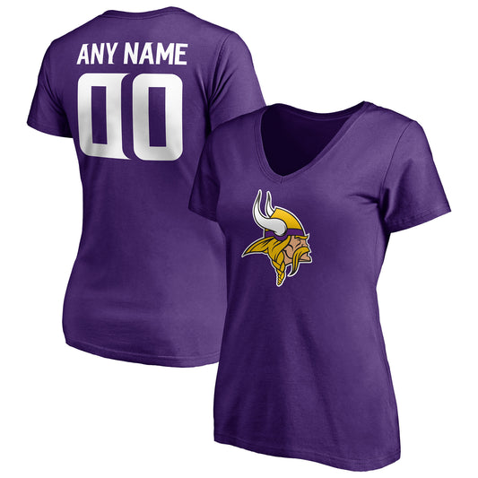 Women's Purple Minnesota Vikings Team Authentic Personalized Name & Number V-Neck T-Shirt