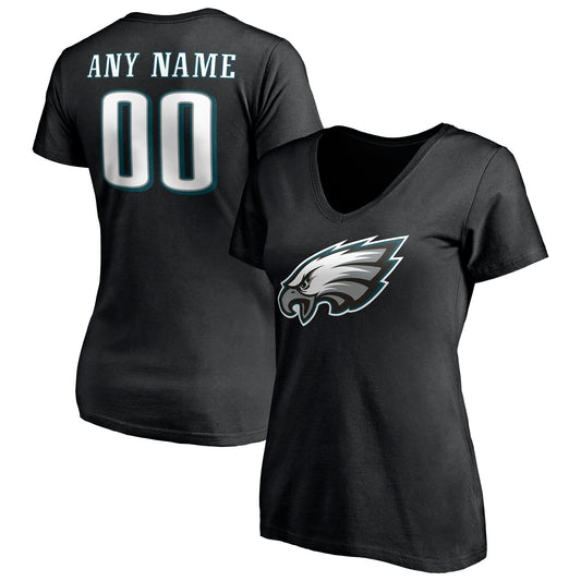 Women's Black Philadelphia Eagles Team Authentic Personalized Name & Number V-Neck T-Shirt