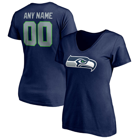 Women's College Navy Seattle Seahawks Team Authentic Personalized Name & Number V-Neck T-Shirt