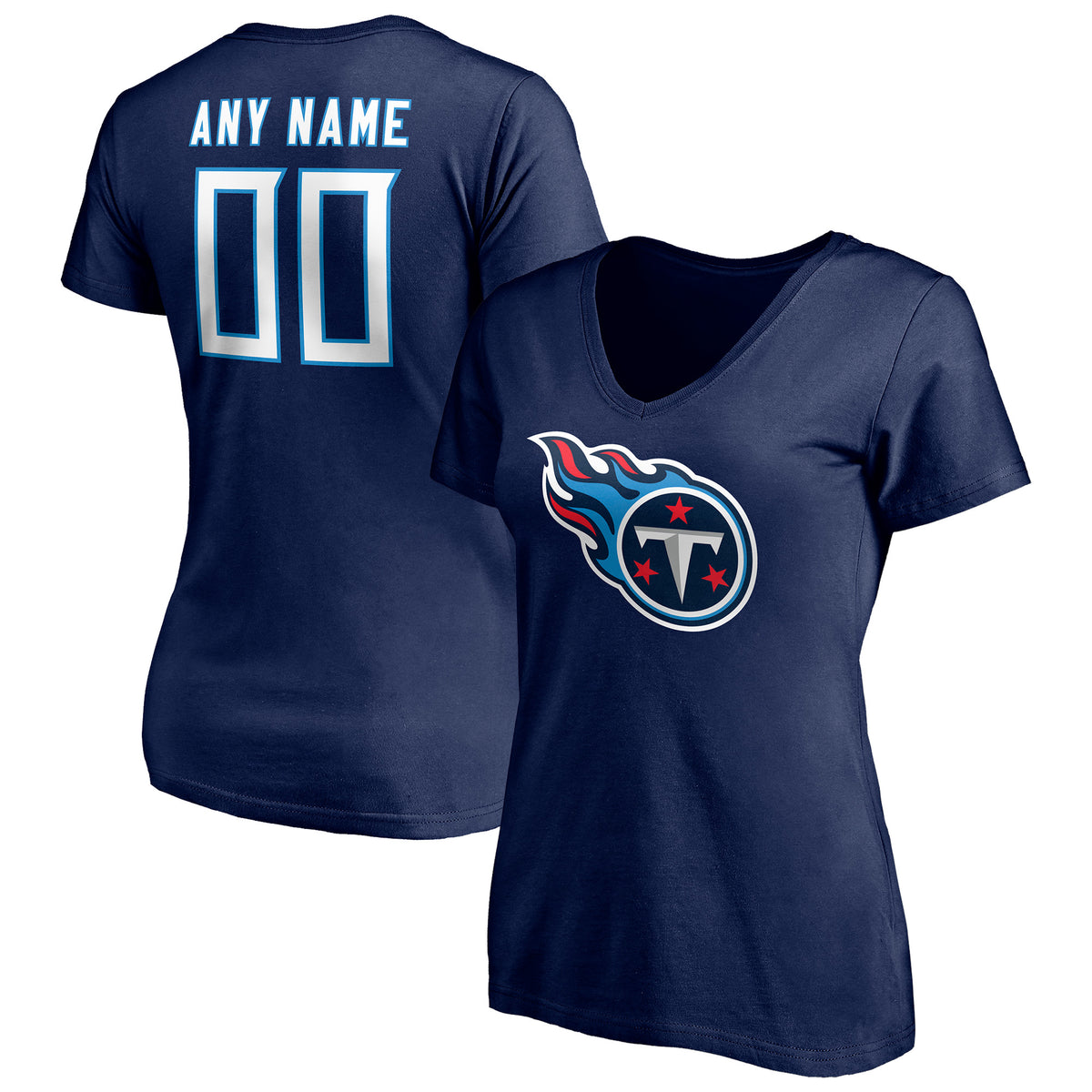 Women's Navy Tennessee Titans Team Authentic Personalized Name & Number V-Neck T-Shirt