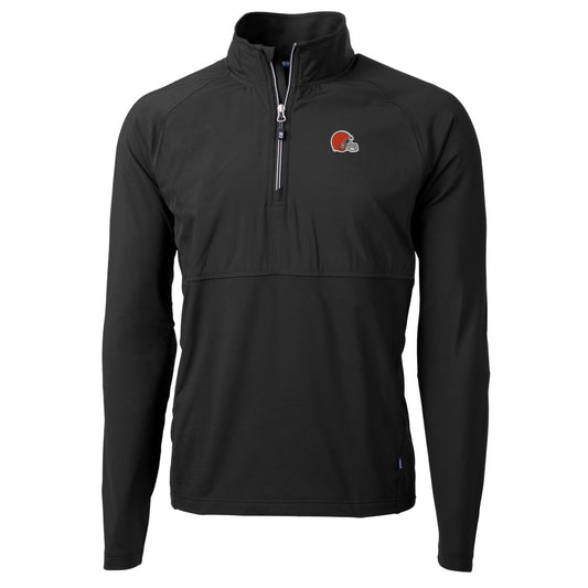 Men's Cutter & Buck Black Cleveland Browns Adapt Eco Knit Hybrid Recycled Quarter-Zip Raglan Jacket