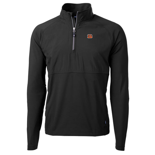 Men's Cutter & Buck Black Cincinnati Bengals Adapt Eco Knit Hybrid Recycled Quarter-Zip Raglan Jacket