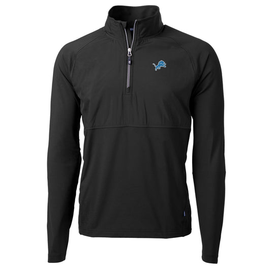 Men's Cutter & Buck Black Detroit Lions Adapt Eco Knit Hybrid Recycled Quarter-Zip Raglan Jacket