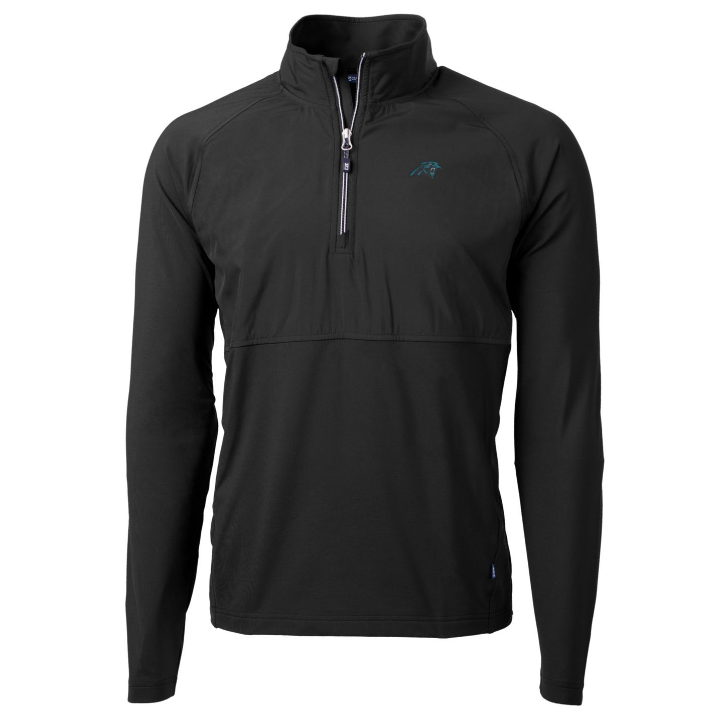 Men's Cutter & Buck Black Carolina Panthers Adapt Eco Knit Hybrid Recycled Quarter-Zip Raglan Jacket