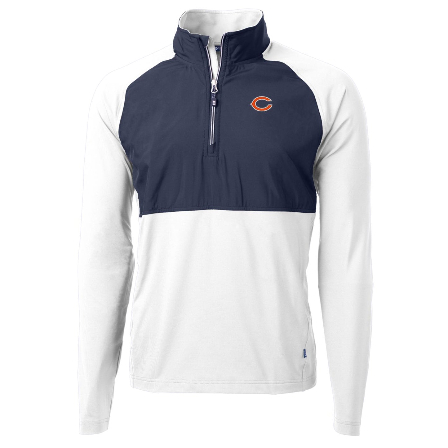 Men's Cutter & Buck Navy/White Chicago Bears Adapt Eco Knit Hybrid Recycled Quarter-Zip Raglan Jacket