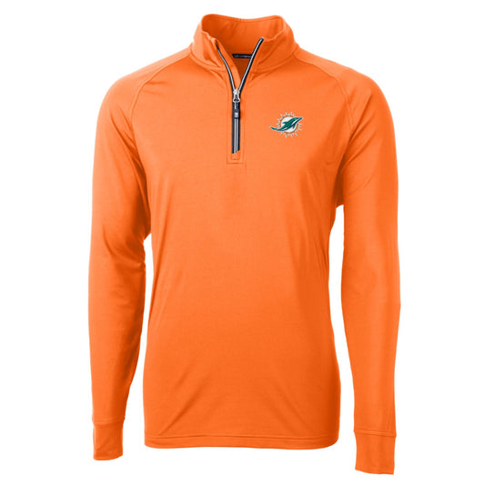 Men's Cutter & Buck Orange Miami Dolphins Adapt Eco Knit Stretch Recycled Quarter-Zip Jacket