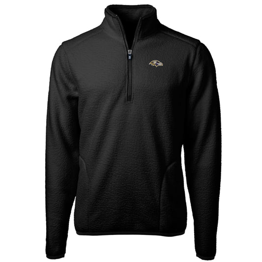 Men's Cutter & Buck Black Baltimore Ravens Cascade Eco Sherpa Fleece Quarter-Zip Pullover Jacket