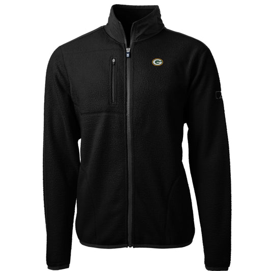 Men's Cutter & Buck Black Green Bay Packers Cascade Eco Sherpa Fleece Full-Zip Jacket