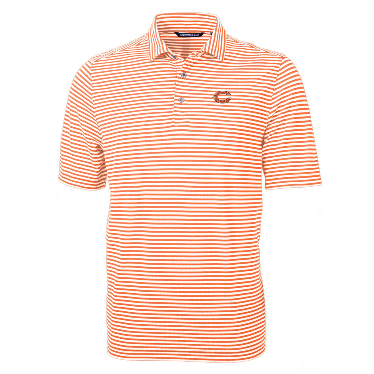 Men's Cutter & Buck Orange Chicago Bears Virtue Eco Pique Stripe Polo