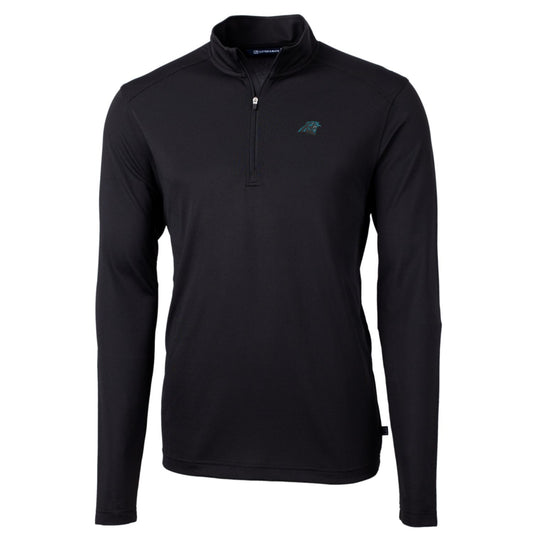 Men's Cutter & Buck Black Carolina Panthers Big & Tall Virtue Eco Pique Quarter-Zip Pullover Jacket