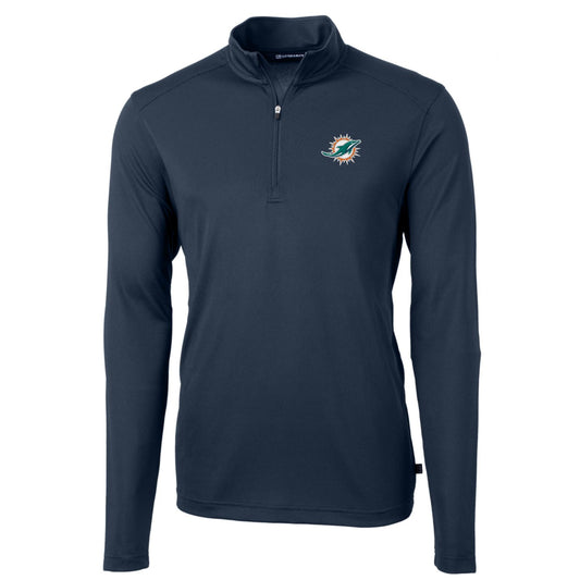 Men's Cutter & Buck Navy Miami Dolphins Big & Tall Virtue Eco Pique Quarter-Zip Pullover Jacket