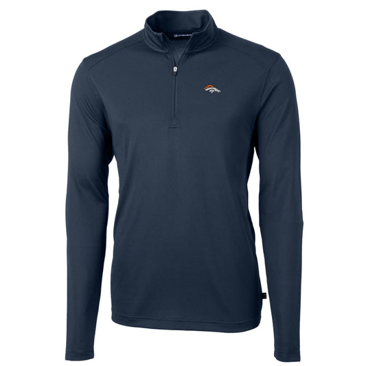 Men's Cutter & Buck Navy Denver Broncos Big & Tall Virtue Eco Pique Quarter-Zip Pullover Jacket