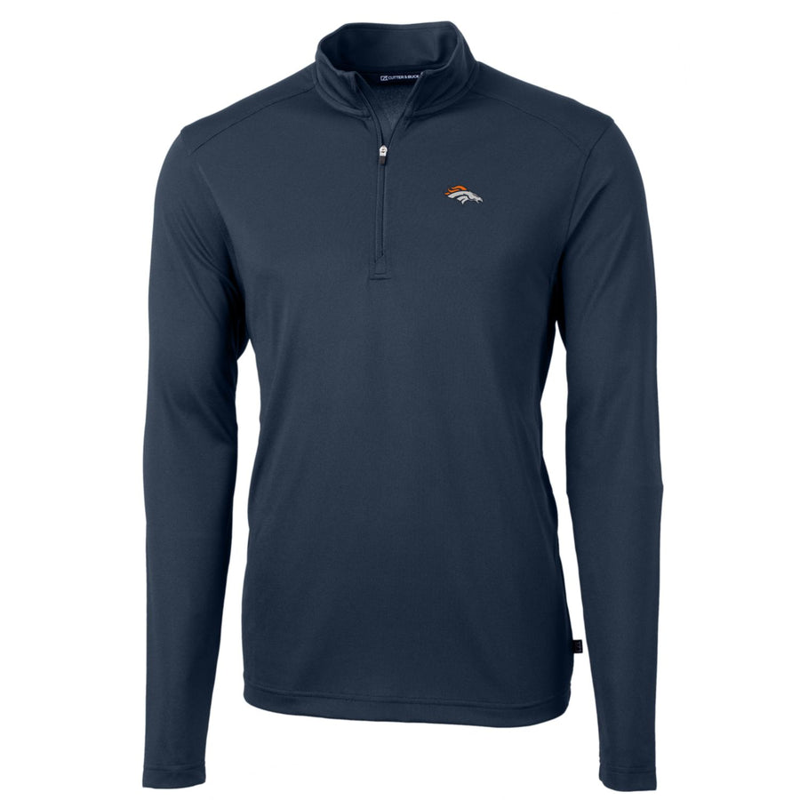 Men's Cutter & Buck Navy Denver Broncos Big & Tall Virtue Eco Pique Quarter-Zip Pullover Jacket