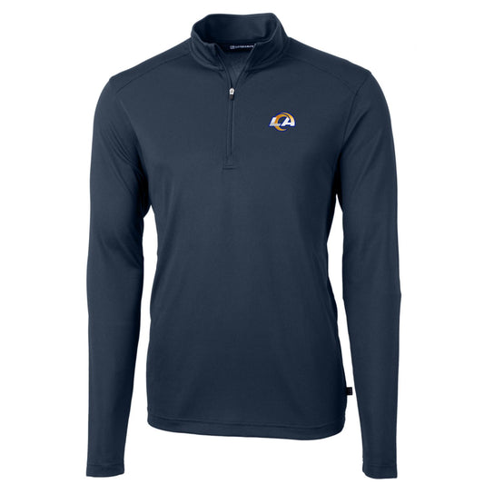 Men's Cutter & Buck Navy Los Angeles Rams Big & Tall Virtue Eco Pique Quarter-Zip Pullover Jacket