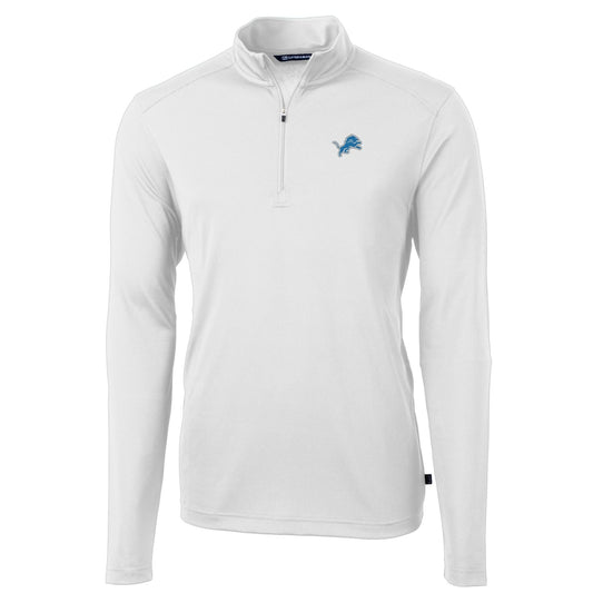 Men's Cutter & Buck White Detroit Lions Big & Tall Virtue Eco Pique Quarter-Zip Pullover Jacket