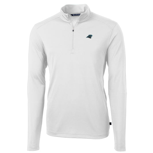 Men's Cutter & Buck White Carolina Panthers Big & Tall Virtue Eco Pique Quarter-Zip Pullover Jacket