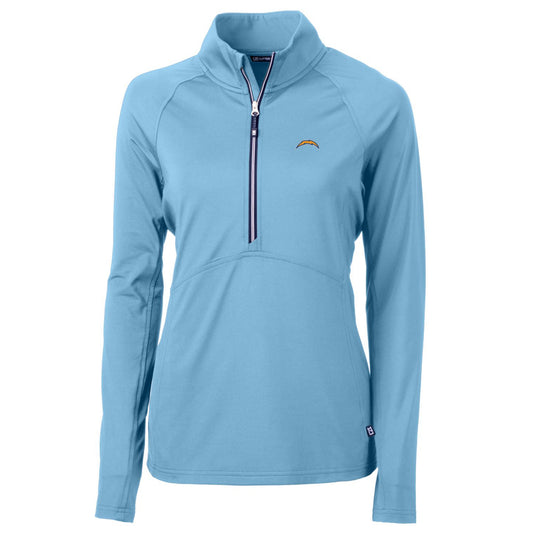 Women's Cutter & Buck Powder Blue Los Angeles Chargers Adapt Eco Knit Stretch Recycled Half-Zip Pullover Top