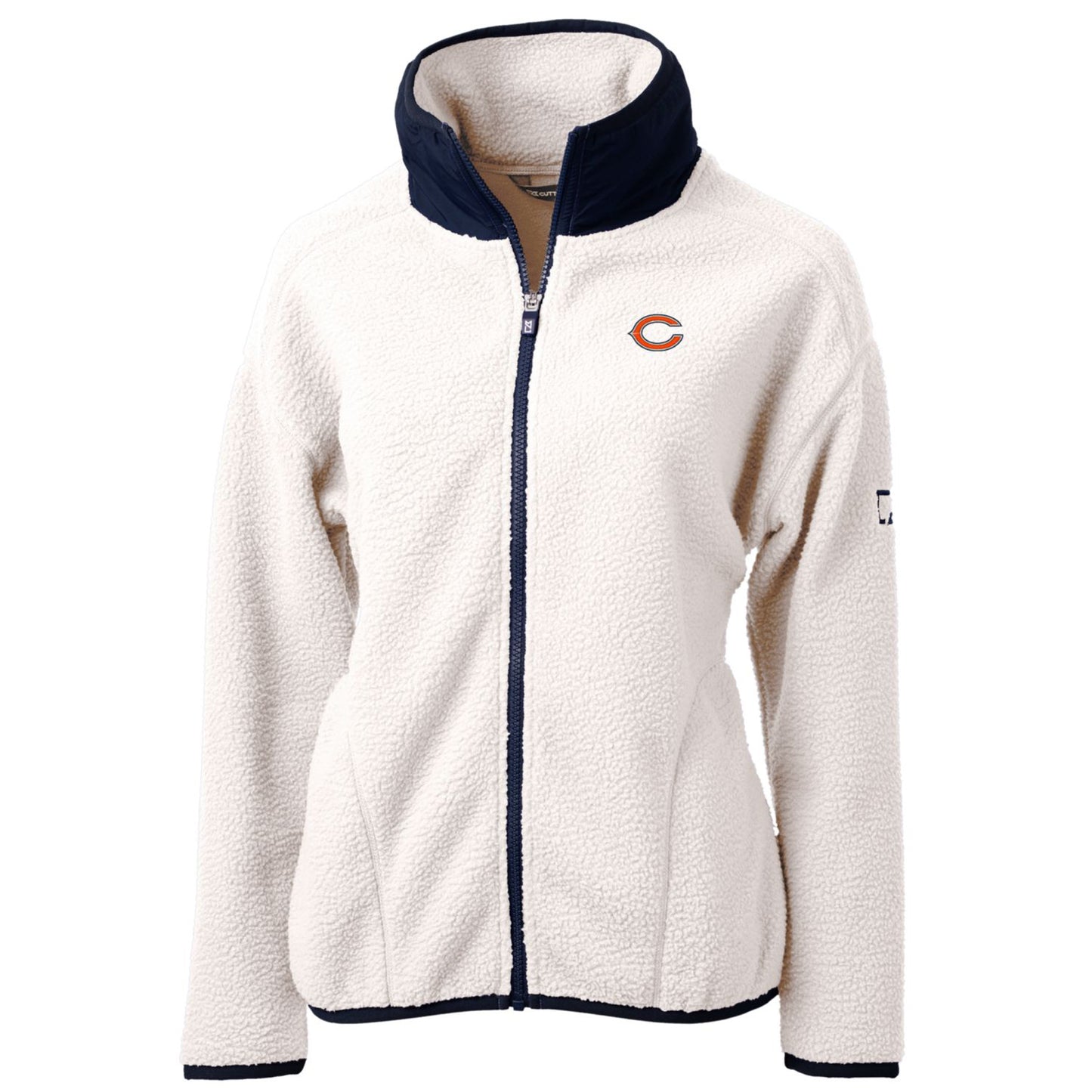 Women's Cutter & Buck White/Navy Chicago Bears Cascade Eco Sherpa Fleece Full-Zip Jacket