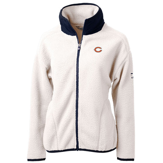 Women's Cutter & Buck White/Navy Chicago Bears Cascade Eco Sherpa Fleece Full-Zip Jacket
