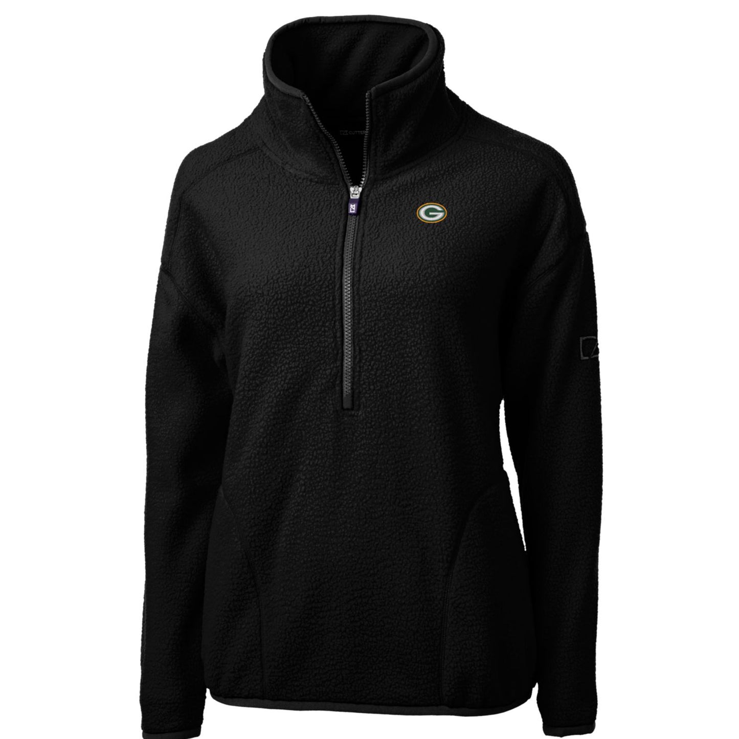 Women's Cutter & Buck Black Green Bay Packers Cascade Eco Sherpa Fleece Half-Zip Pullover Jacket