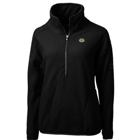 Women's Cutter & Buck Black Green Bay Packers Cascade Eco Sherpa Fleece Half-Zip Pullover Jacket