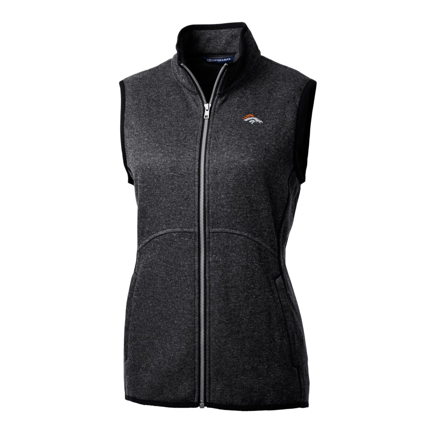 Women's Cutter & Buck Heathered Charcoal Denver Broncos Mainsail Sweater-Knit Full-Zip Vest