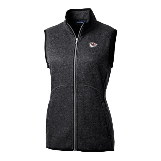 Women's Cutter & Buck Heathered Charcoal Kansas City Chiefs Mainsail Sweater-Knit Full-Zip Vest