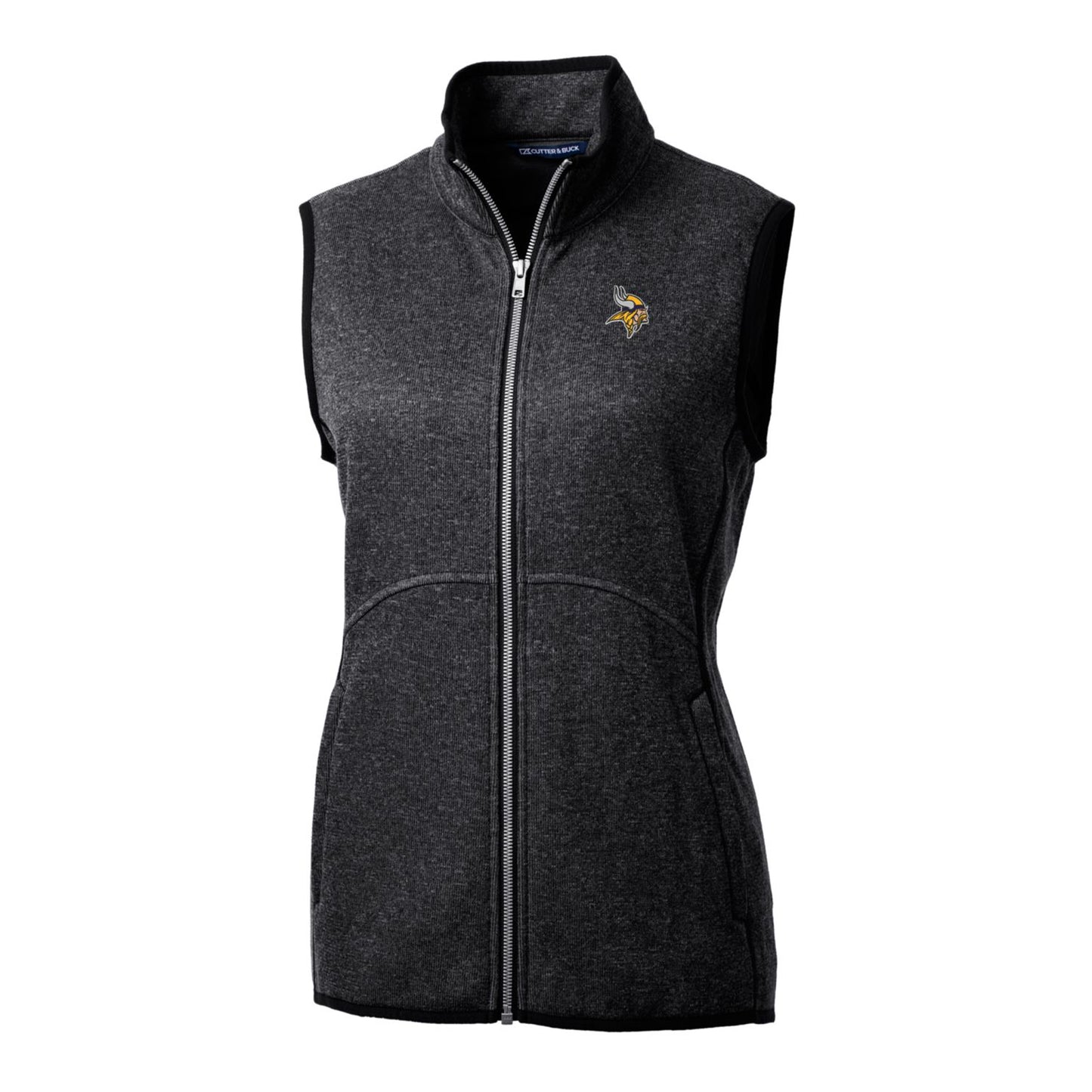 Women's Cutter & Buck Heathered Charcoal Minnesota Vikings Mainsail Sweater-Knit Full-Zip Vest