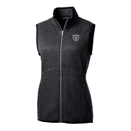 Women's Cutter & Buck Heathered Charcoal Las Vegas Raiders Mainsail Sweater-Knit Full-Zip Vest