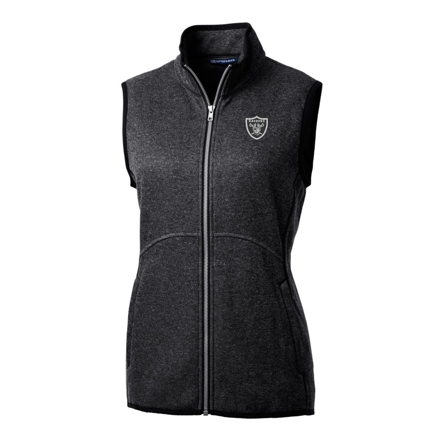 Women's Cutter & Buck Heathered Charcoal Las Vegas Raiders Mainsail Sweater-Knit Full-Zip Vest
