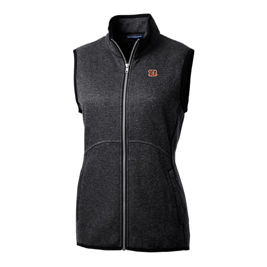 Women's Cutter & Buck Heathered Charcoal Cincinnati Bengals Mainsail Sweater-Knit Full-Zip Vest